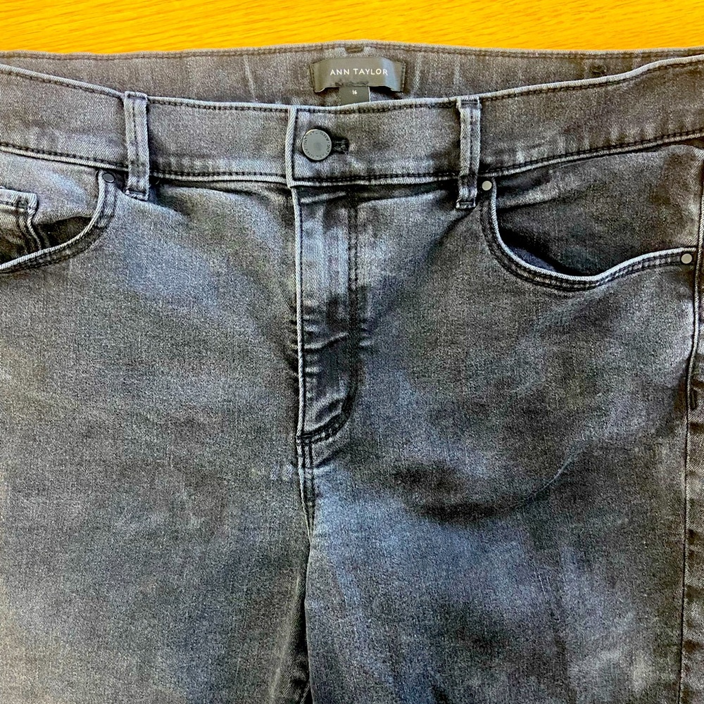 Ann Taylor Black distressed skinny jeans